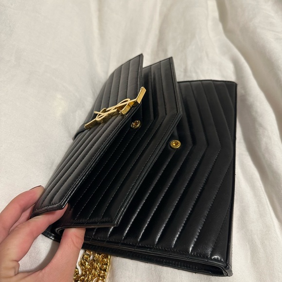 YSL Sulpice Black Quilted Double Flap Wallet on a Chain - Picture 11 of 16